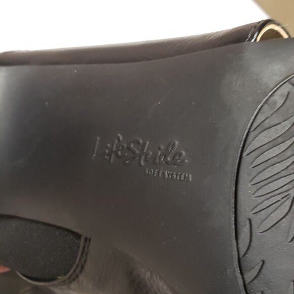 Life Stride Soft System Open Toe Leather Block Heel Black Sandals Sz 10 M PO Exc - Picture 7 of 13